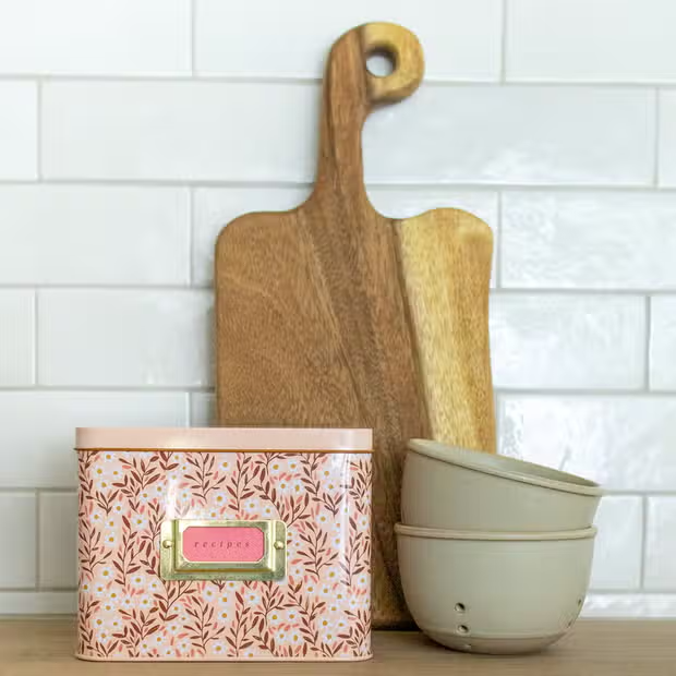 Floral tin recipe box