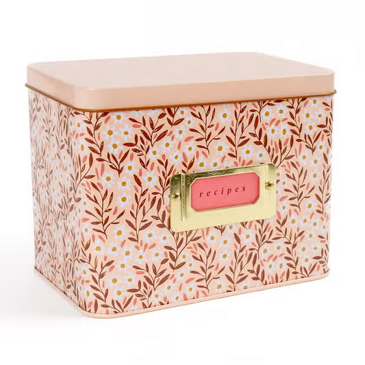 Floral tin recipe box
