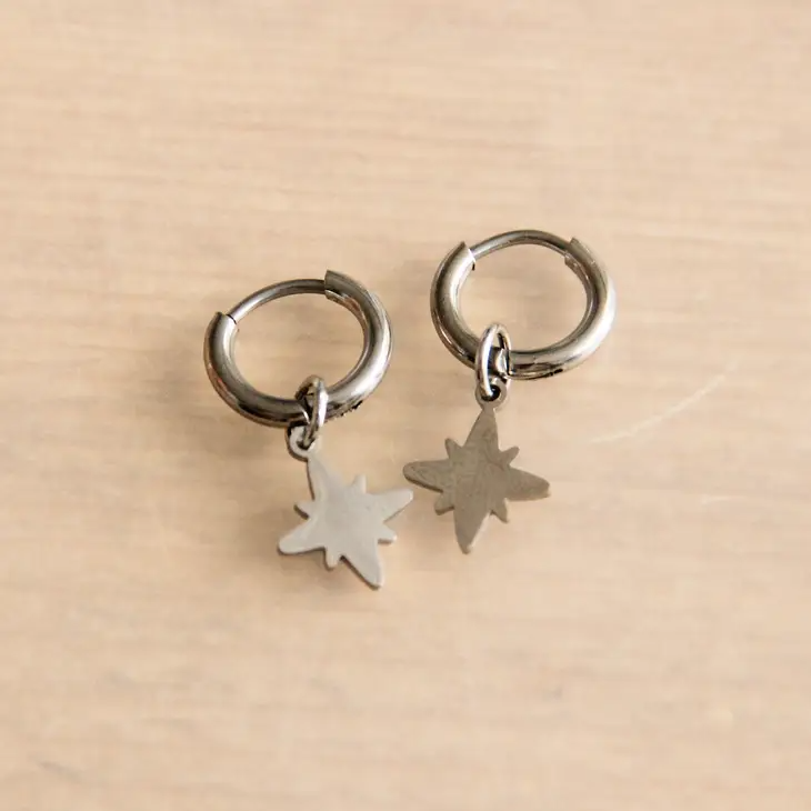 Silver Star Hoop Earrings