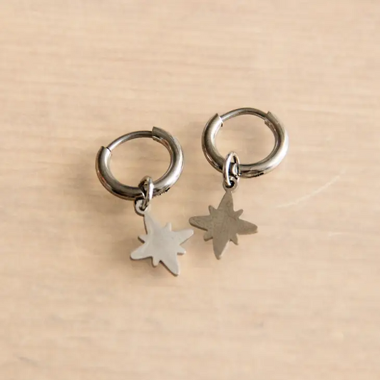 Silver Star Hoop Earrings