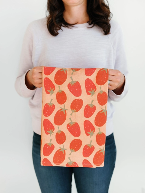 Strawberry Flour Sack Tea Towel