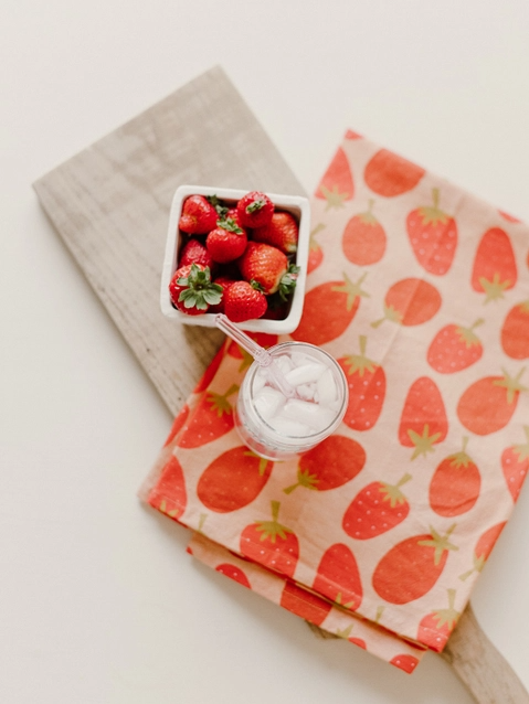 Strawberry Flour Sack Tea Towel