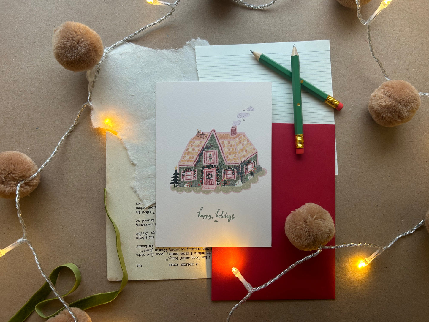 Christmas Cottage Greeting Card- Happy Holidays