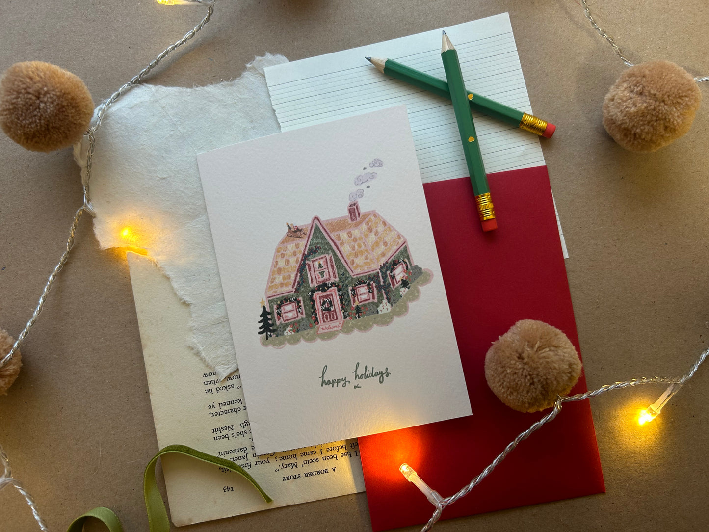 Christmas Cottage Greeting Card- Happy Holidays