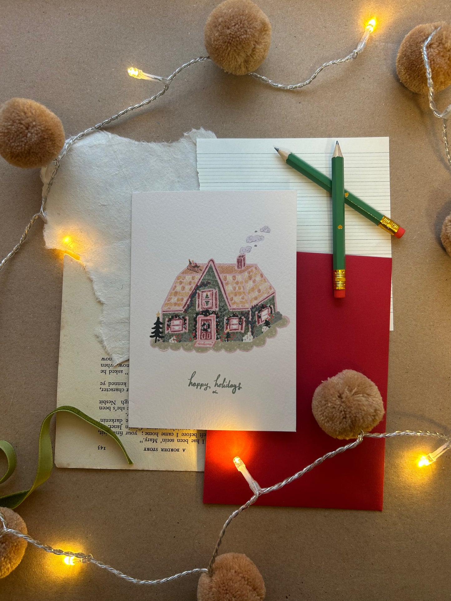 Christmas Cottage Greeting Card- Happy Holidays
