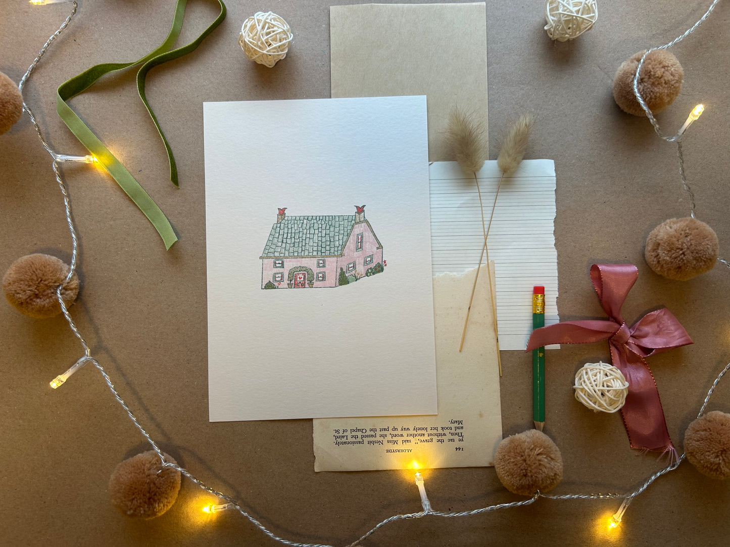 The Wee Pink Cottage Print A5