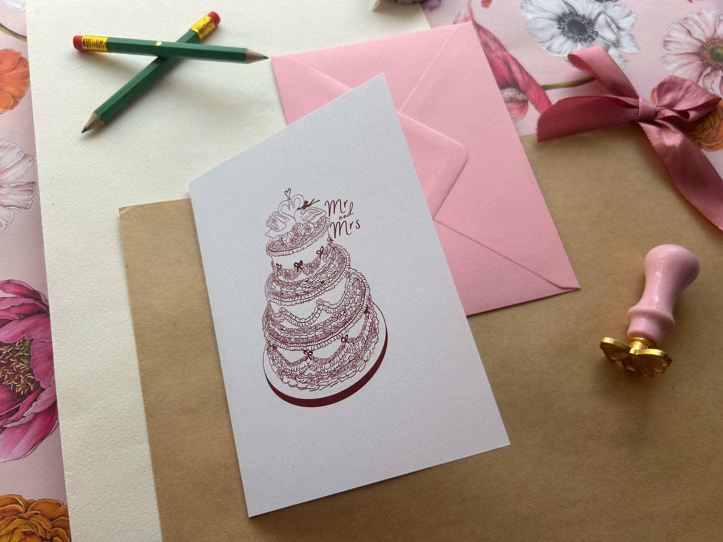Vintage Cake Mr & Mrs Greeting Card