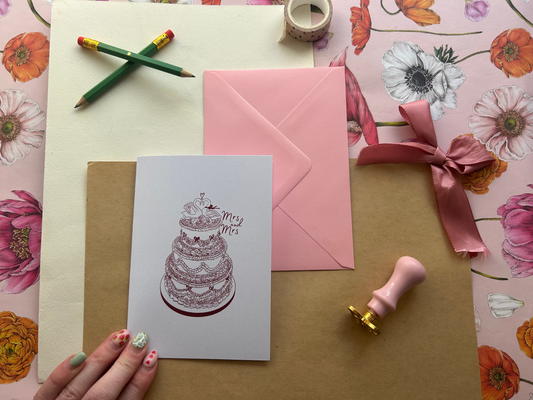 Vintage Cake Mrs & Mrs Greeting Card
