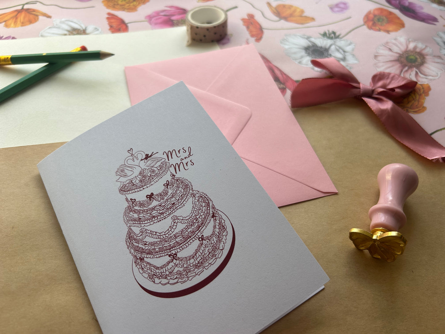 Vintage Cake Mrs & Mrs Greeting Card
