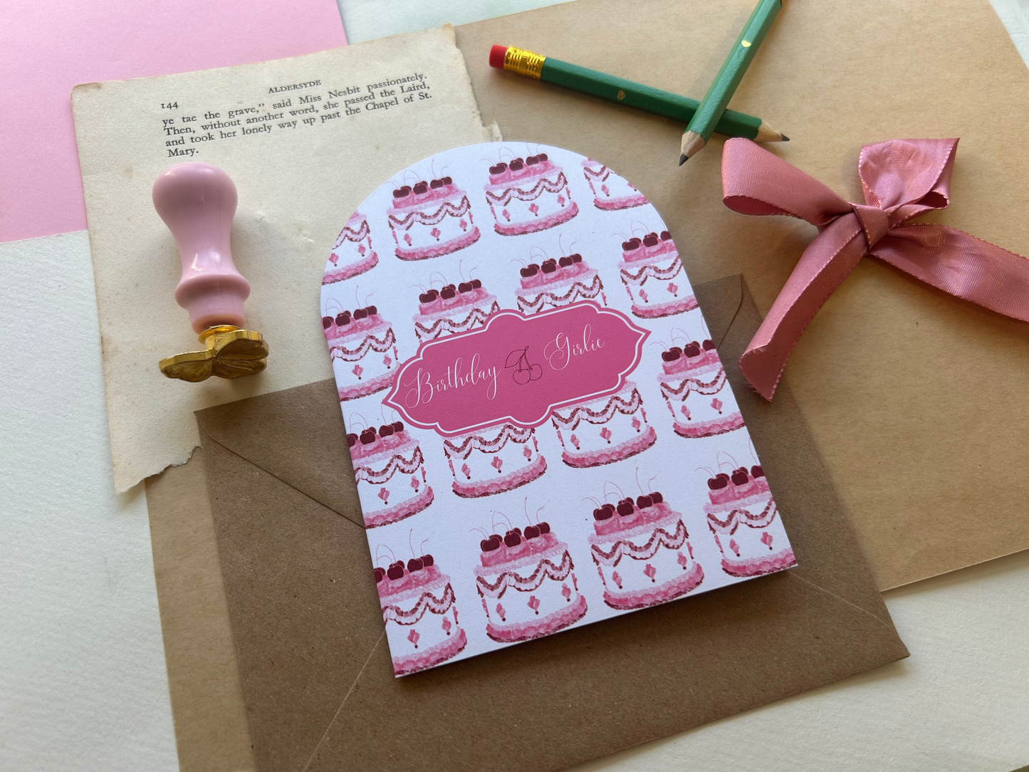 Birthday Girl Vintage Cake Pattern Greeting Card