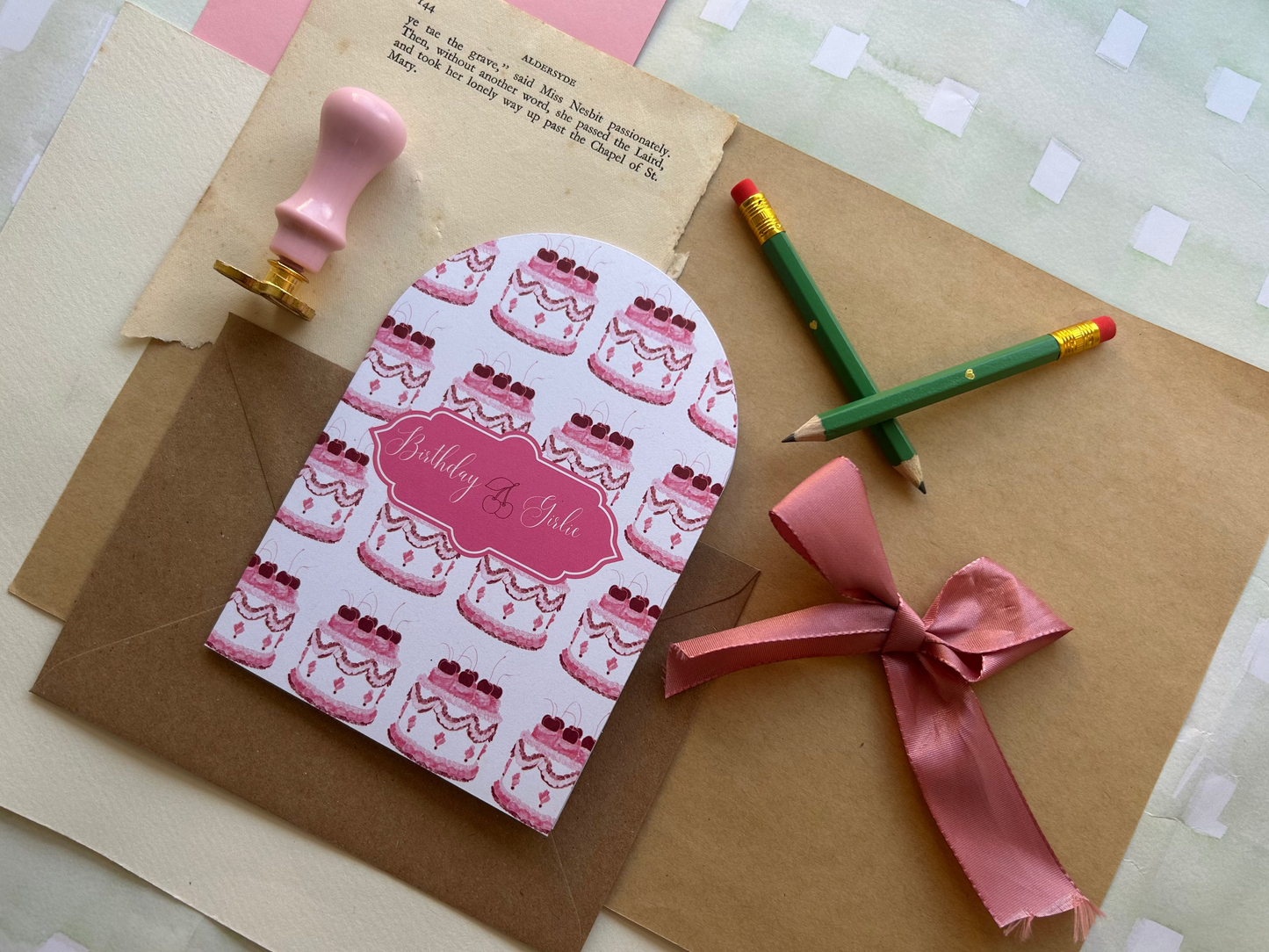 Birthday Girl Vintage Cake Pattern Greeting Card
