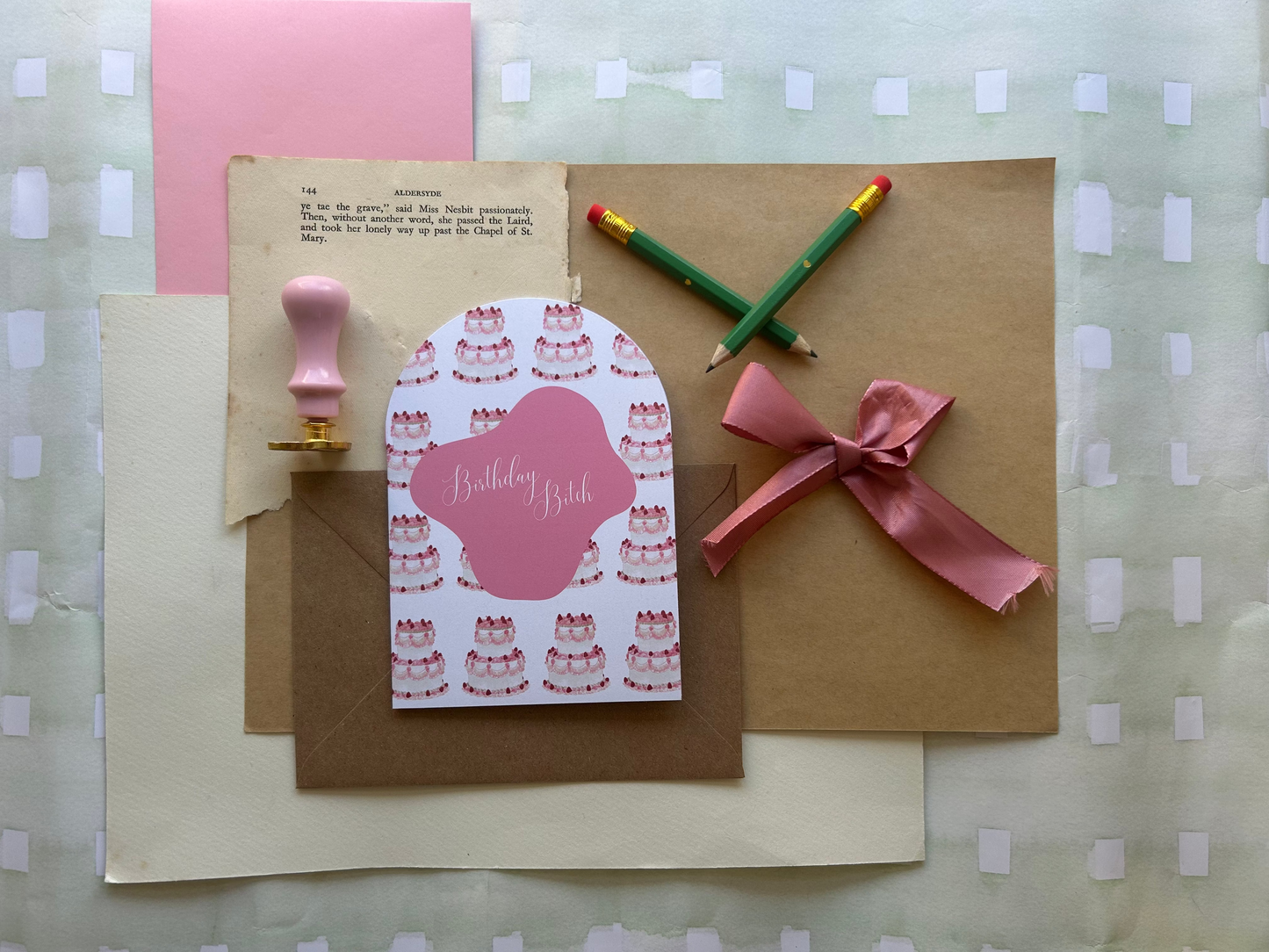Birthday b*tch Vintage Cake Pattern Greeting Card