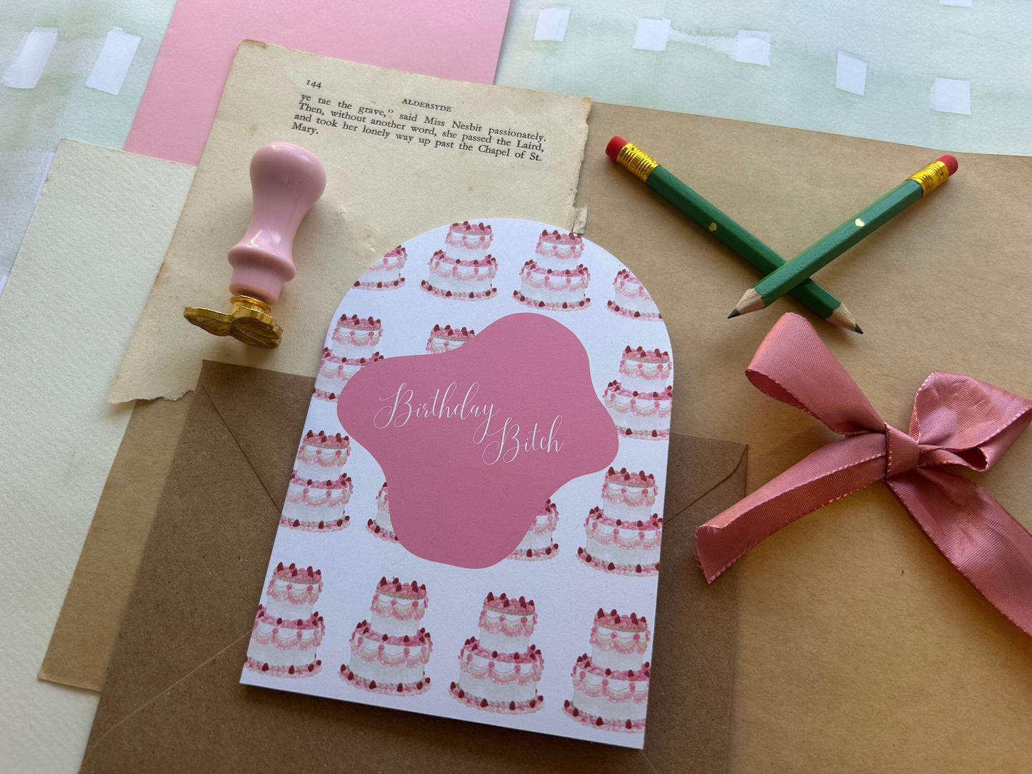 Birthday b*tch Vintage Cake Pattern Greeting Card