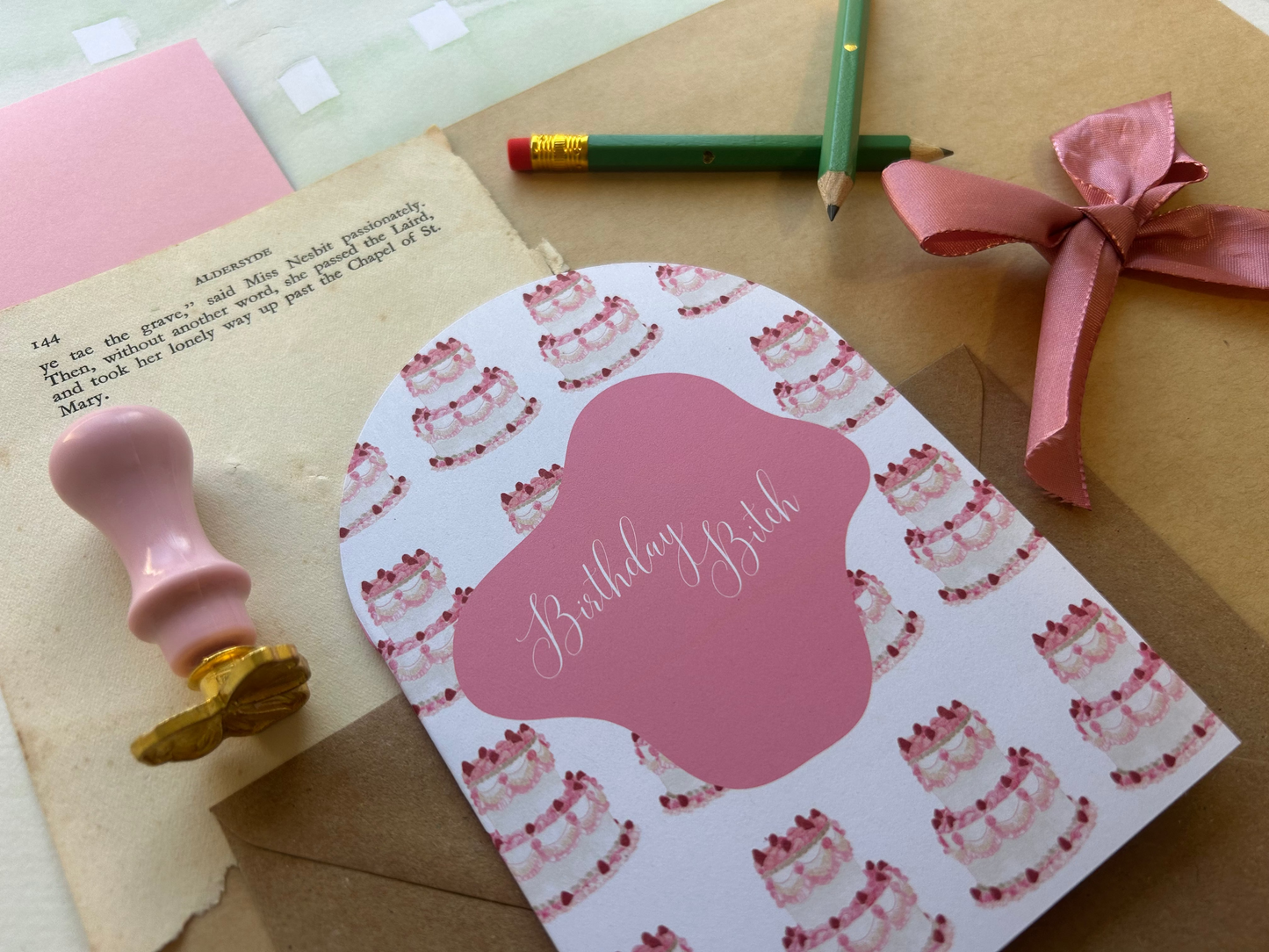 Birthday b*tch Vintage Cake Pattern Greeting Card