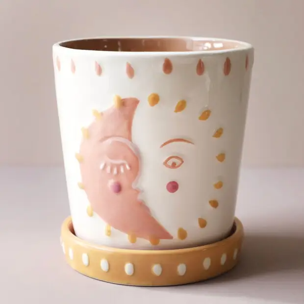 Sun and Moon Plant Pot and Tray Set